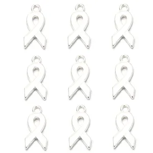 Legierung weiße Emaille Awareness Schleife Anhänger für DIY Schmuck Halskette 9Stk