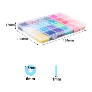 24-grid polymer clay beads storage box clear plastic organizer with colorful heishi beads.