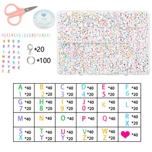 24 grid DIY colorful letter bead set with elastic string, scissors and full accessories