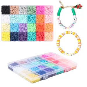 24 grid colored polymer clay beads kit with letter beads for DIY handmade bracelets and necklaces.