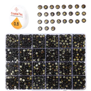 24 grid black gold letter beads diy handmade storage box set with 0.8mm crystal elastic string