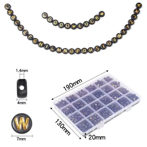 DIY black and gold letter beads set with 24-grid storage box, craft making supplies.