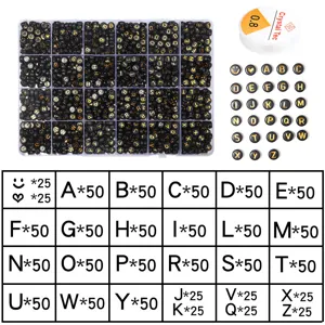24 grid black gold letter beads box DIY bracelet jewelry making craft kit with elastic cord