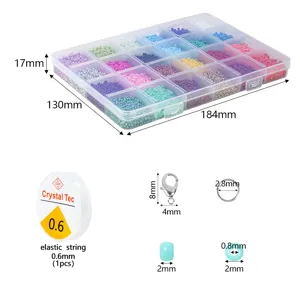 Kit de perles de rocailles colorées 24 grilles avec boîte de rangement et accessoires pour loisirs DIY.