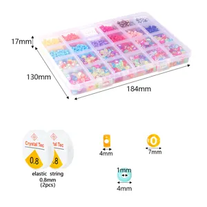 Kit de boîte de perles de lettres colorées DIY 24 grilles avec cordons élastiques et accessoires.