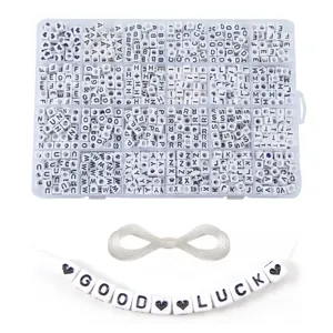 DIY 24-grid square letter beads set with elastic string for handmade jewelry crafting