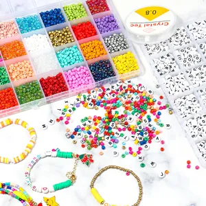 DIY colorful bead and letter bead set with storage box and elastic cord for crafting.