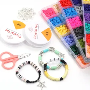 DIY polymer clay beads kit with 24 grids, letter beads, elastic strings and jewelry tools.