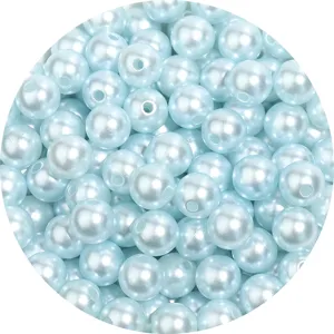 Light blue ABS simulated pearl beads, 8mm straight hole loose beads for DIY jewelry making and bracelets.