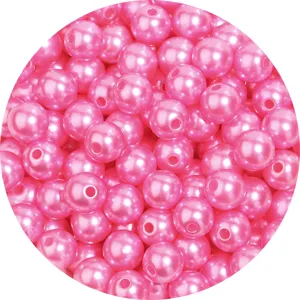 Pink ABS imitation pearl beads with straight hole for DIY handmade jewelry crafting bracelets.