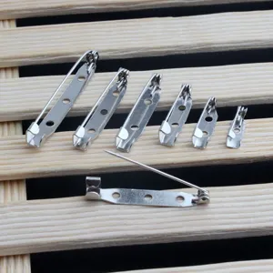 Metal brooch pin backs assorted sizes safety pin DIY craft jewelry findings detail view