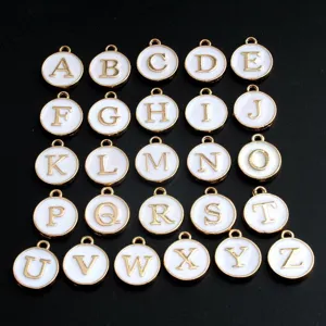 DIY alloy enamel round double-sided letter charms pendants for necklaces bracelets 26pcs