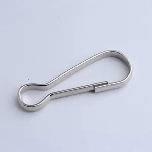 Close-up detail view of the metal snap hook, durable hardware accessory for bags and keychains.