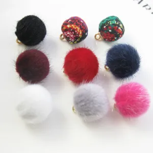 DIY fluffy pom pom charms jewelry making accessories soft plush ball pendants for earrings crafts
