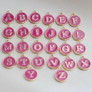 DIY enamel alphabet letter charms round metal pendants for jewelry making bracelets necklaces