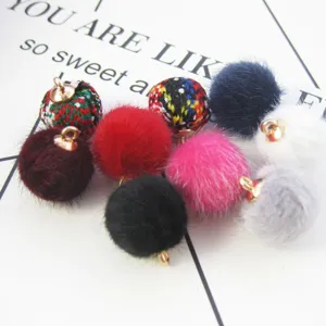 DIY furry pom pom charms with metal loop for handmade earrings and jewelry accessories.