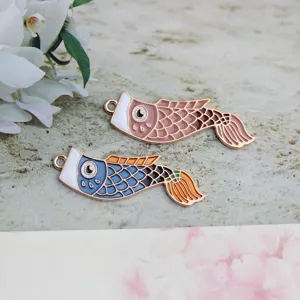 Alloy Enamel Koi Fish Charm Pendant DIY Handmade Jewelry Accessories For Earrings Necklace Bag Making Material