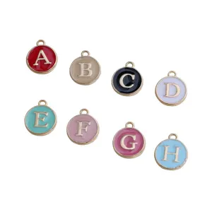 DIY alloy enamel round letter charms multi-color alphabet pendants for jewelry making
