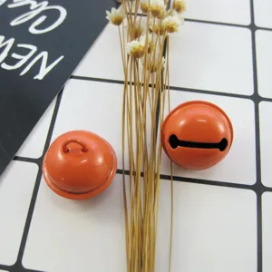 22mm orange painted jingle bells detail shot, DIY craft jewelry accessories material for pets.