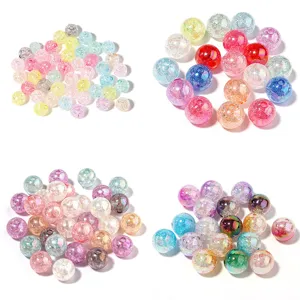 Acrylic Crackle Loose Beads Mixed Colors Transparent Explosion Crystal Round Beads For DIY Jewelry Making Bracelet Necklace Handcraft