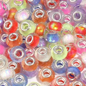 Colorful resin large hole beads faceted transparent spacer charms for DIY charm bracelets necklaces.