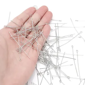 100pcs silver eye pins for DIY jewelry making, metal headpins connector for beading craft.