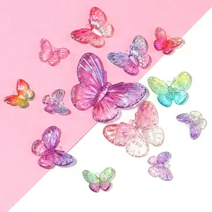 Colorful acrylic 3d butterfly pendants transparent charms for diy jewelry making accessories.
