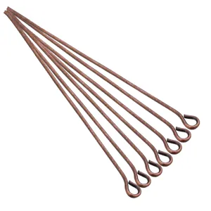 Detailed view of copper-plated 9-pin eye pins, ideal jewelry findings for DIY beading crafts.