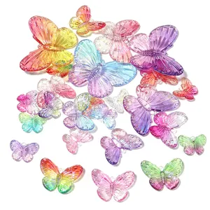 Acrylic 3D Butterfly Pendants Colorful Clear Gradients Loose Beads Charms For DIY Jewelry Making Crafting Accessories