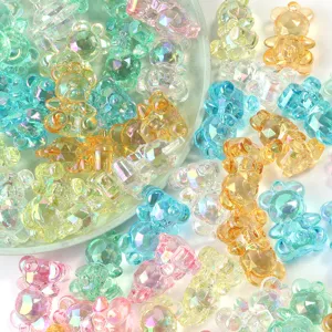 Colgantes y abalorios de oso de acrílico transparente de colores para joyas y manualidades.