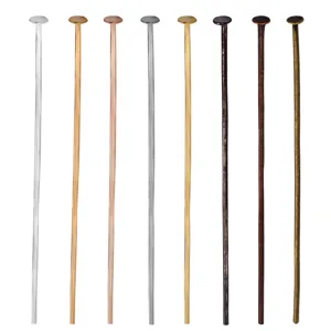 Metal T-pins headpins for DIY jewelry making, assorted colors displayed vertically on white.