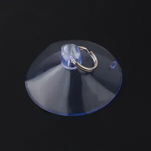 Transparent plastic suction cup with metal ring hook for glass tile wall mount home decor use