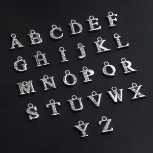 DIY Κρεμαστά Γράμματα Αλφαβήτου Κράμα Στρας A-Z Αρχικά Μενταγιόν Για Κολιέ Βραχιόλι Κατασκευή Κοσμημάτων Αξεσουάρ Ασημί