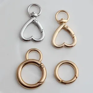 DIY Alloy Heart Round Spring Buckles Open Rings Keychain Clips Bag Hanging Clasps Gold Silver Electroplated Metal Hooks Jewelry Connectors