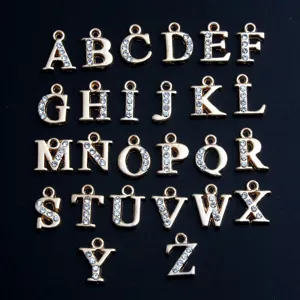 Colgantes letras alfabeto pedrería oro KC para hacer joyas pulseras y collares DIY