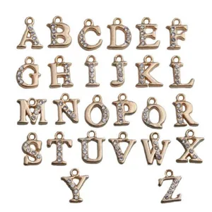 Colgantes de alfabeto de letras de diamantes de imitación de aleación de oro KC.