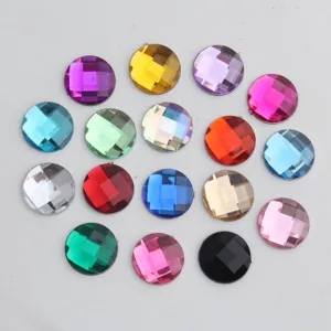 Bunte runde flache Acryl-Strasssteine 14mm glänzende facettierte DIY Handwerksperlen