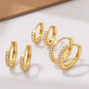 Dames Koper Zirconia Kleine Creolen Minimalistisch Goud Zilver Verguld Geometrische Ronde Oorbelsluiting Sieraden