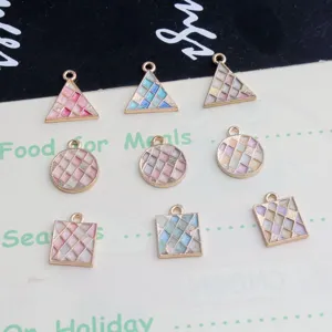 DIY enamel geometric charms set triangle circle square metal pendants for jewelry making crafts.