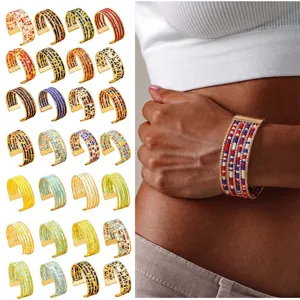 Boheems Veelkleurig Zaadkraal Meerlaagse Armband Voor Vrouwen Legering Verstelbaar Etnisch Handgemaakt Statement Sieraden Manchet