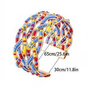 Boheemse kleurrijke kralen open manchetarmband, etnische stijl gevlochten sieraden.