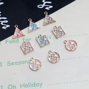 DIY jewelry charms assorted geometric shapes enamel mosaic grid pendants for handmade crafts.