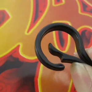 Black plastic bulb hook detail for DIY keychains, showing clasp structure and shape clearly.
