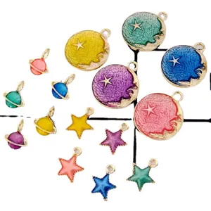 DIY alloy enamel star planet charms cute space theme pendants for handmade jewelry making.