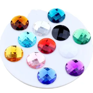 30mm flache Acryl Strasssteine farbige runde Diamant Edelsteine fuer Basteln Dekoration.