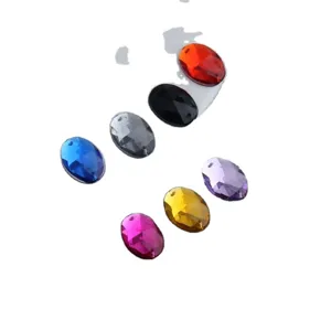 Colorful oval acrylic sew-on rhinestones for DIY clothes wedding dress sewing accessories