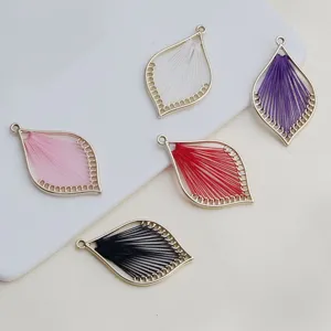Retro Etnische Stijl Blad Hangers Kleurrijk Draadvlechtwerk Metalen Frame Handgemaakte DIY Sieraden Maken Charms Voor Oorbellen Kettingen