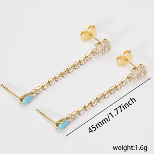 Vergulde S925 zilveren naald lange zircon oorbellen elegante dangle sieraden voor vrouwen