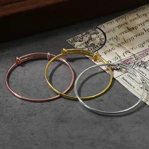 Minimalist Adjustable Metal Coil Bangle Bracelet For Women Geometric Electroplated Open Wire Wrap Smooth Hand Ring Jewelry