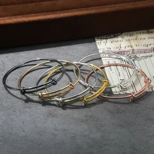 Adjustable wire bangles set, stackable metallic slim fashion bracelets for women daily wear.